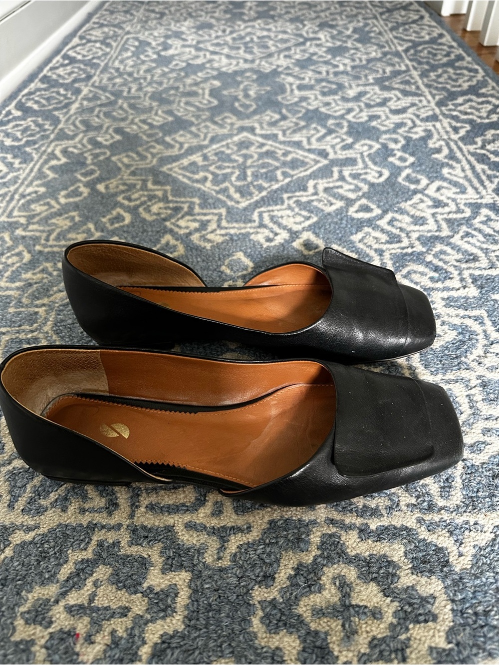 Franco Sarto Black Leather Square-Toe Flats